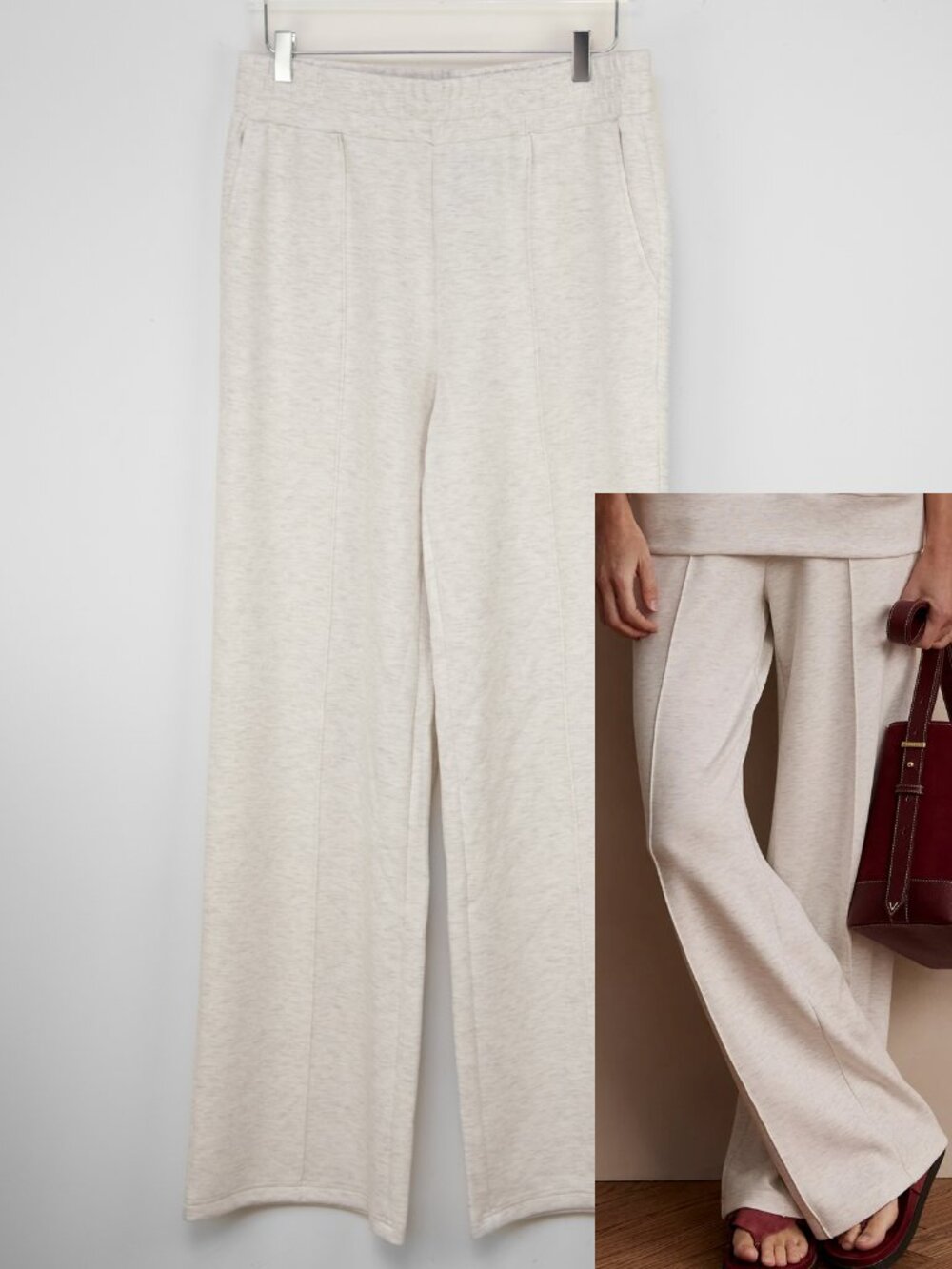 Varley The Wide Leg Pant 32" High Rise Lightweight Ivory Marl Size Large New